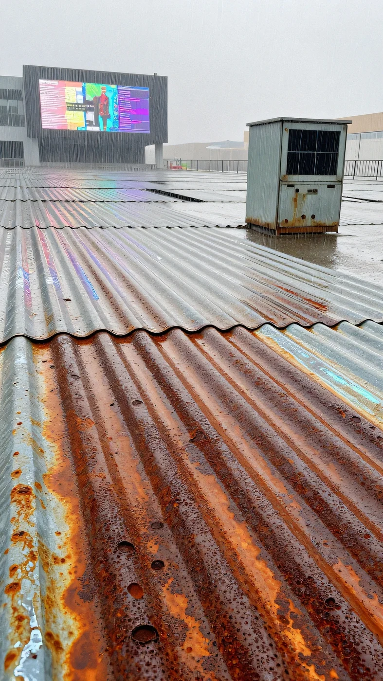 Rusted corrugated iron sheet, tungsten 4K, Cyberpunk Neon Rain 4K 4K