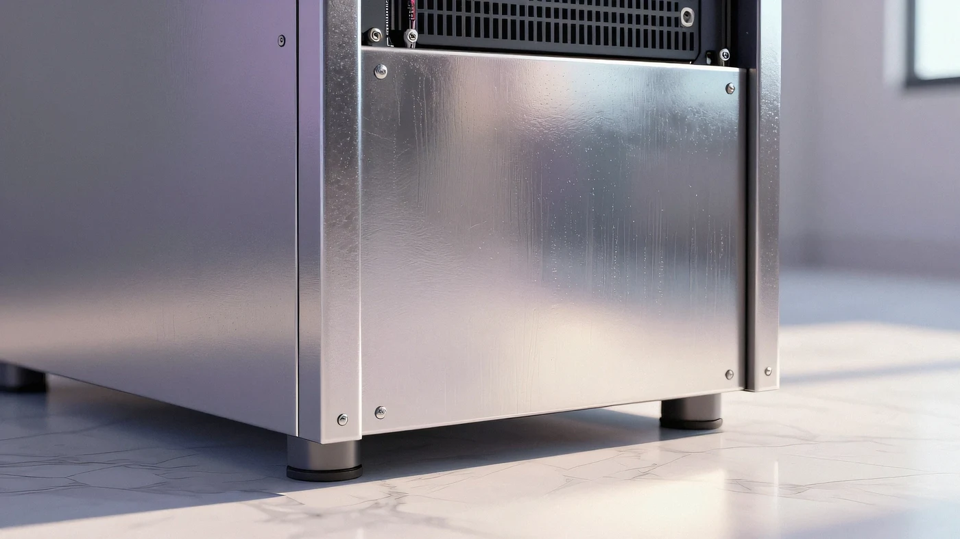 Polished chrome server rack 4K — 4K neon background