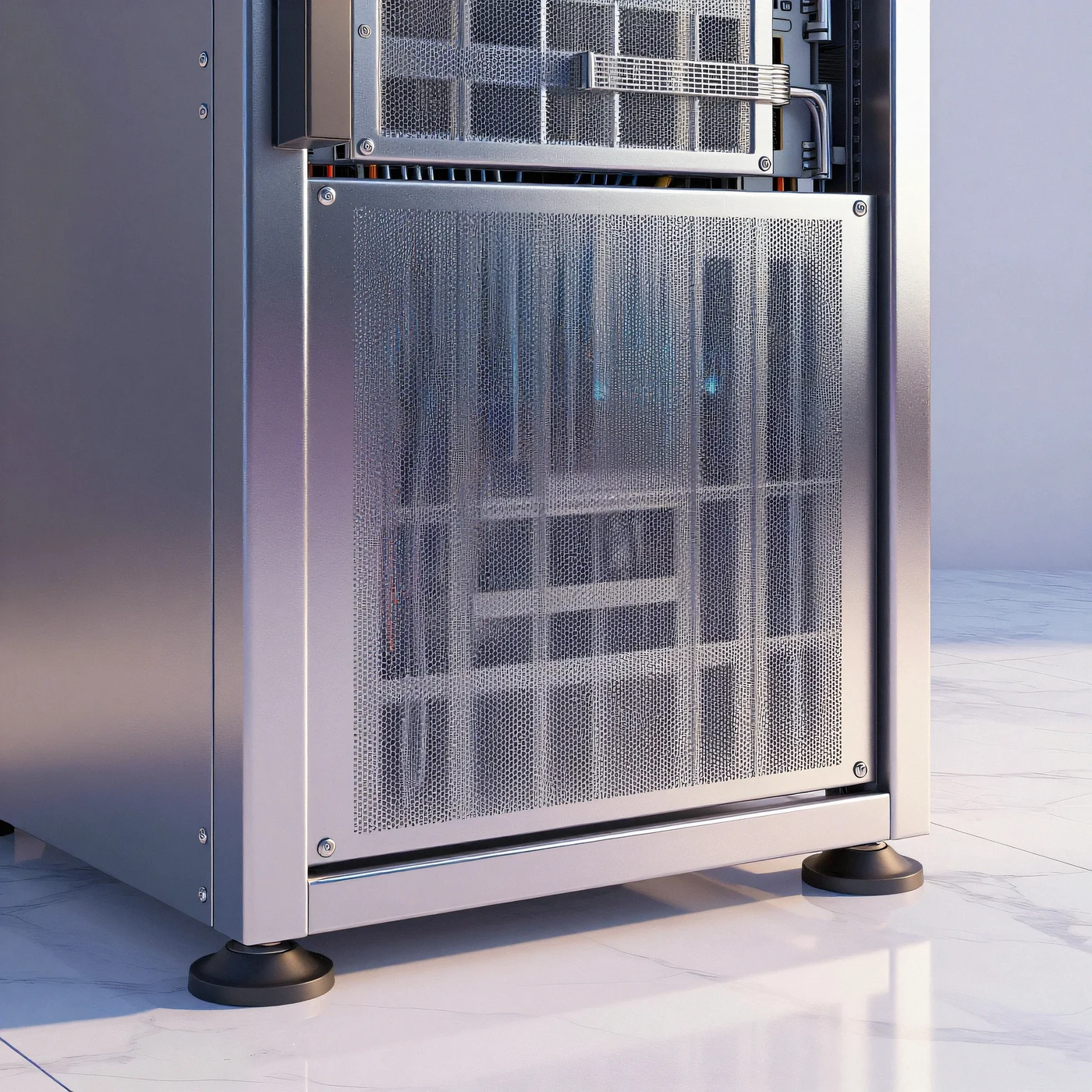Polished chrome server rack 4K — 4K neon background