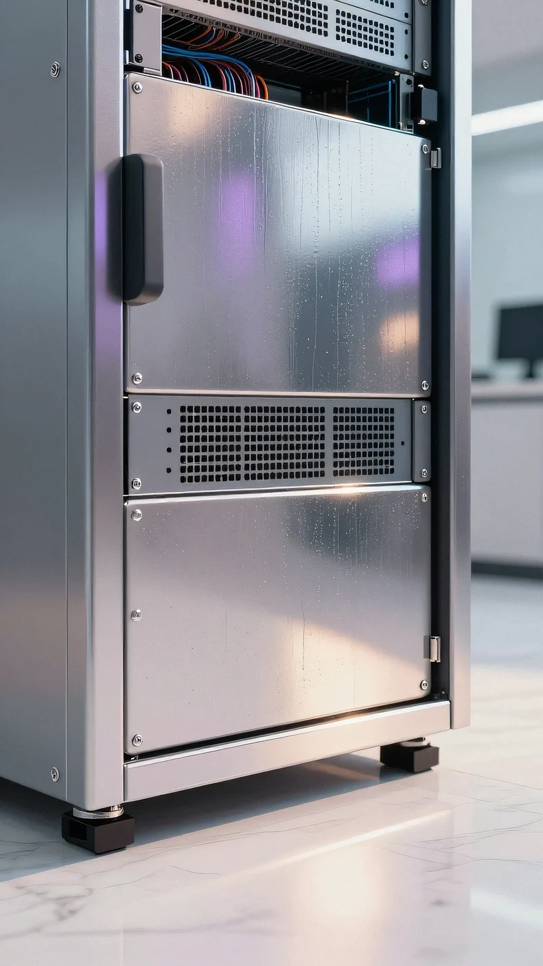 Polished chrome server rack 4K, Cyberpunk Neon Rain 4K 4K