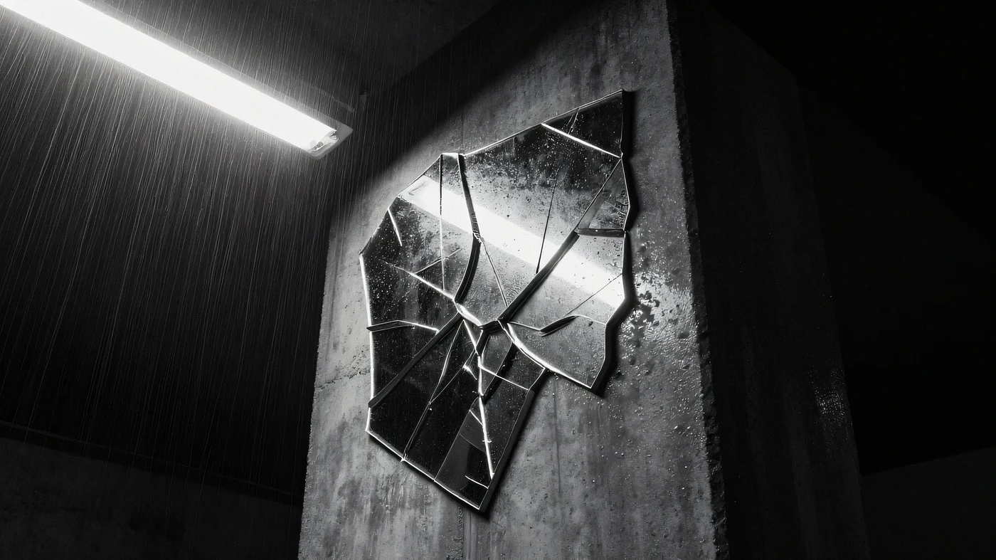 Polished chrome reflecting fractured neon rain 4K — 4K neon background