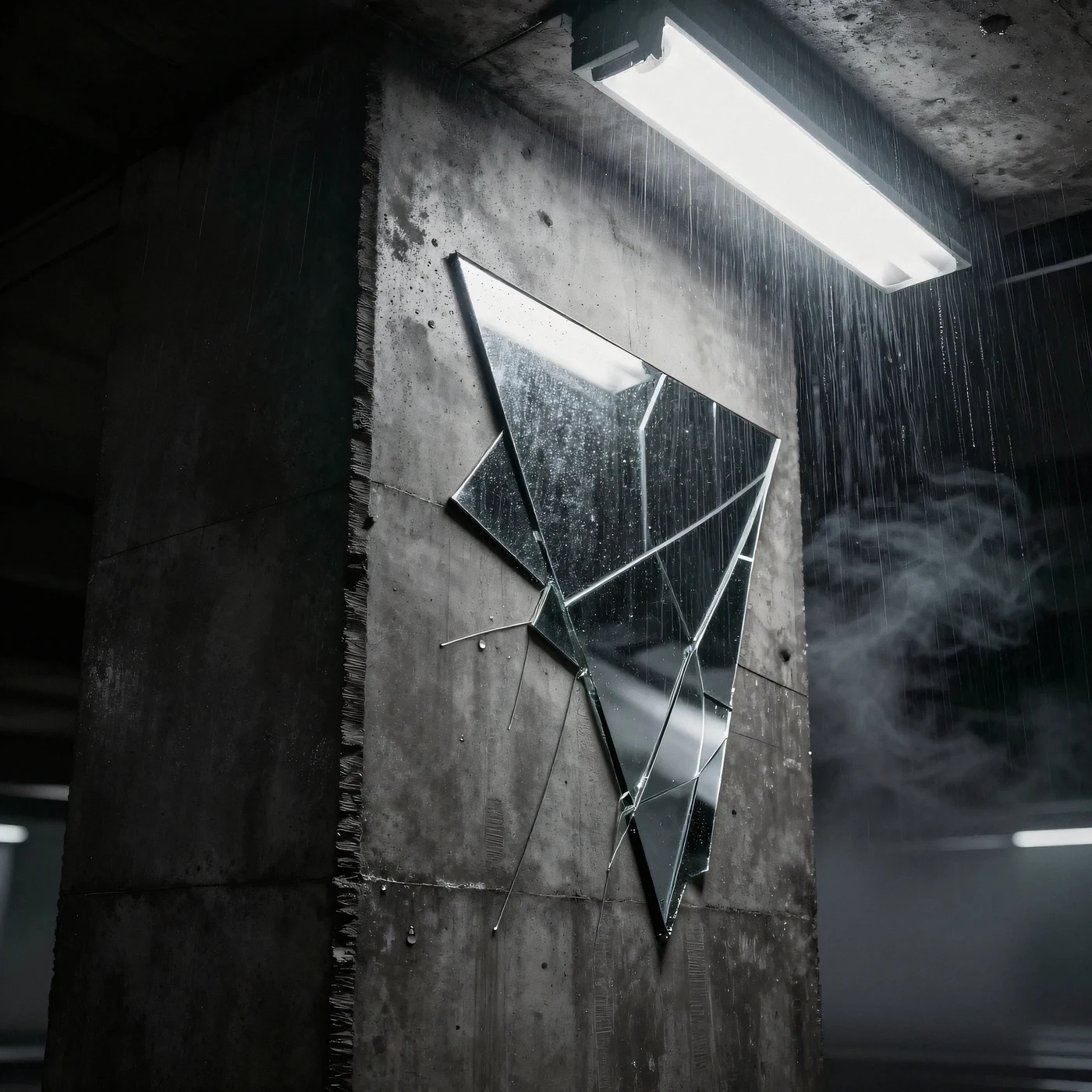 Polished chrome reflecting fractured neon rain 4K — 4K neon background