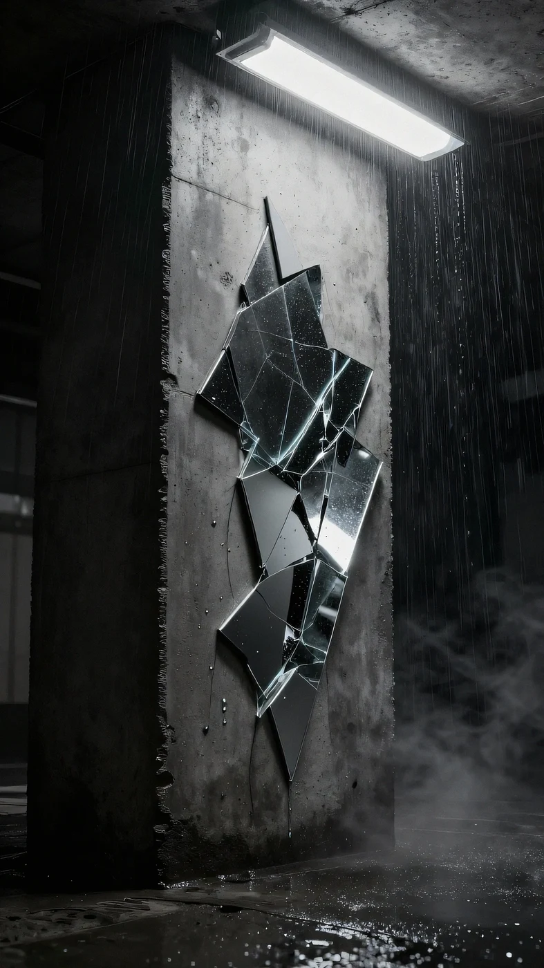 Polished chrome reflecting fractured neon rain 4K — 4K neon background