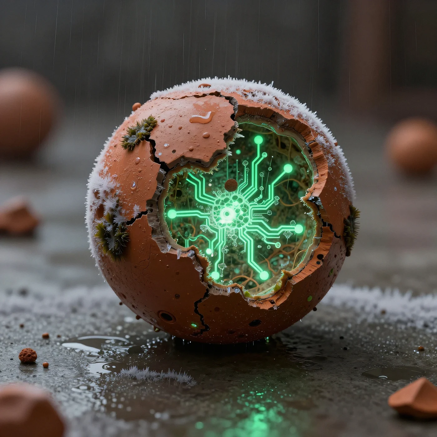 Fractured resin sphere, neon rain 4K — 4K neon background
