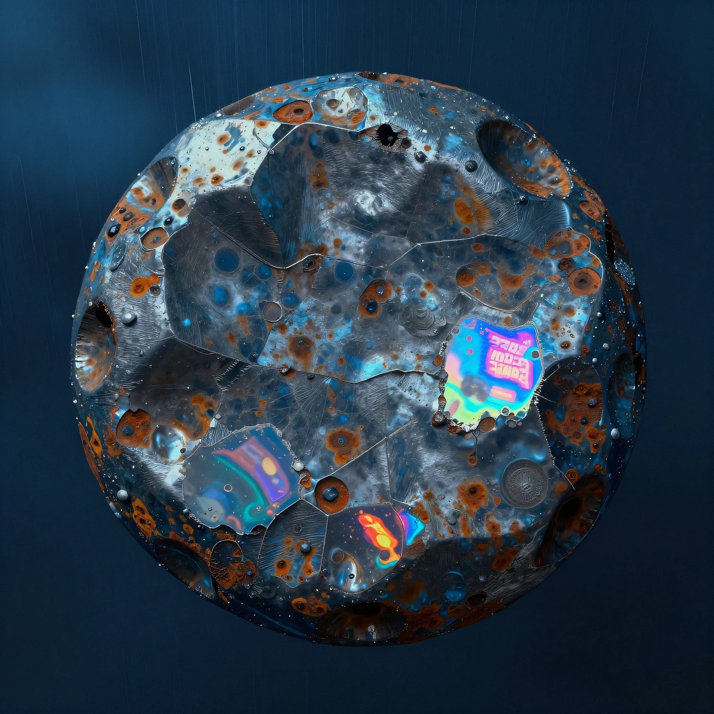 Corroded titanium alloy pebble, neon rain 4K — 4K neon background