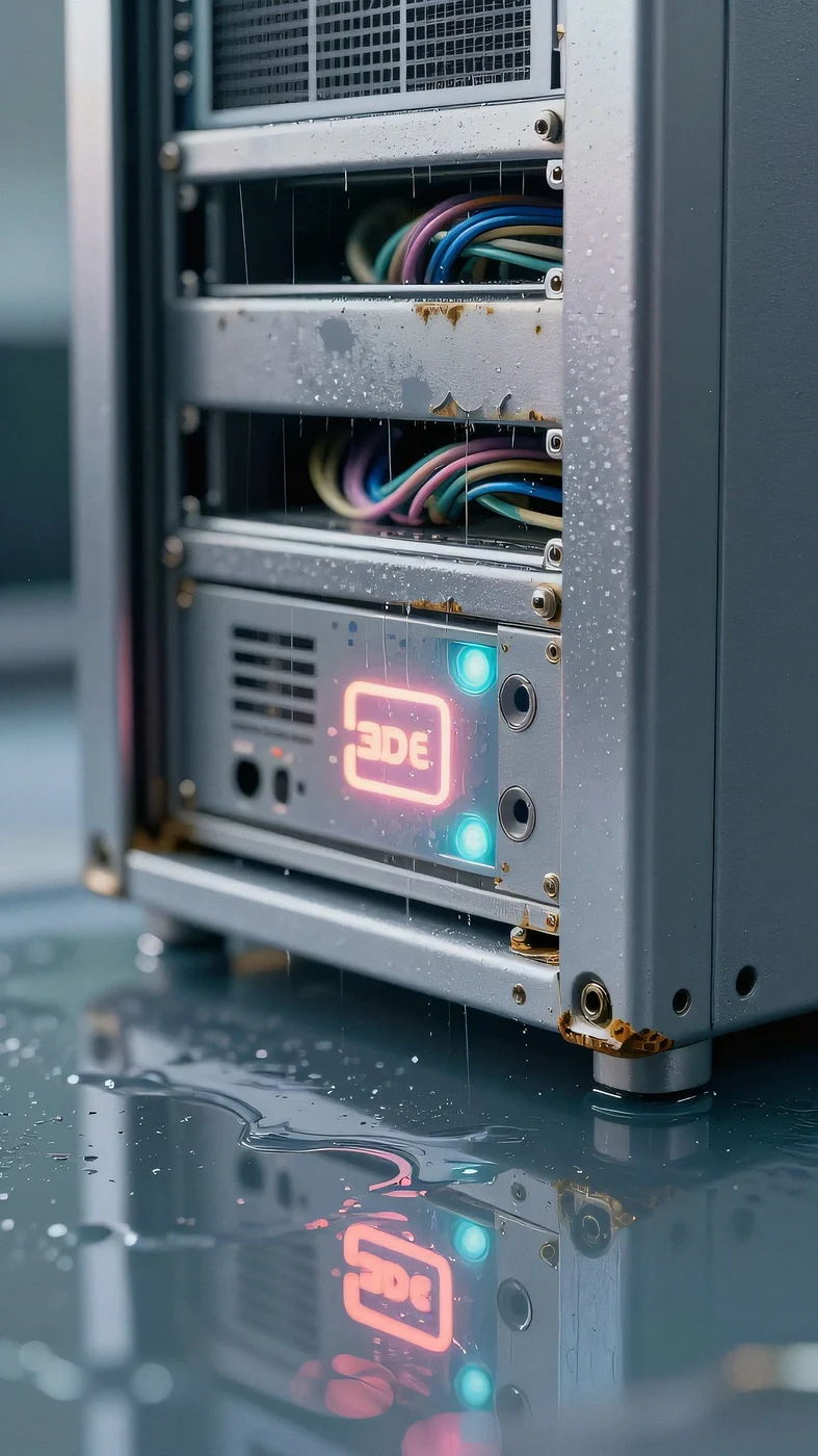 Decaying chrome server rack 4K — 4K neon background