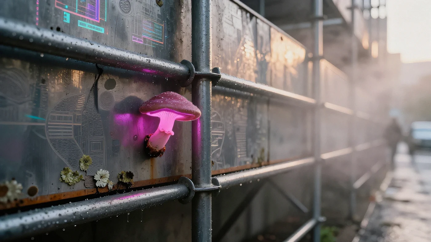Dripping chrome scaffolding, golden hour 4K — 4K neon background