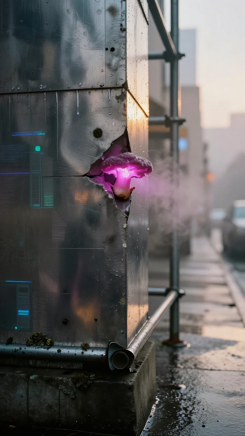 Dripping chrome scaffolding, golden hour 4K — 4K neon background