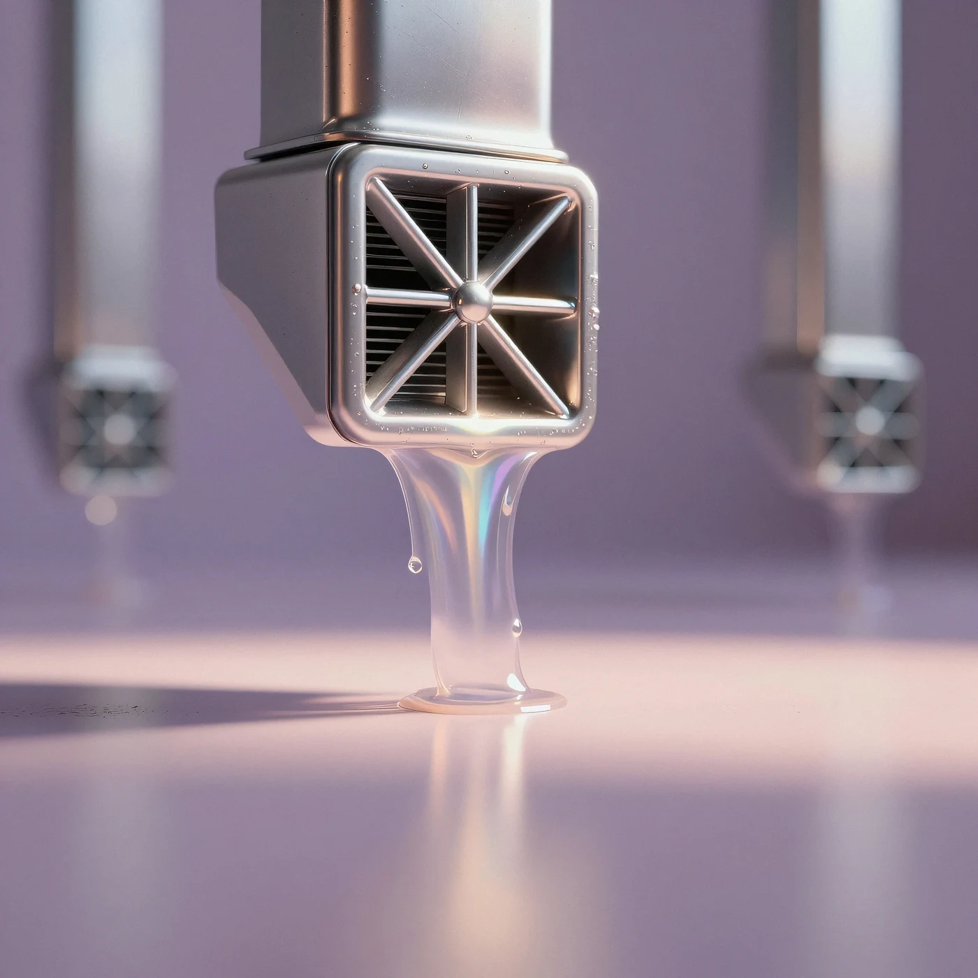 Polished chrome ventilation duct 4K — 4K neon background