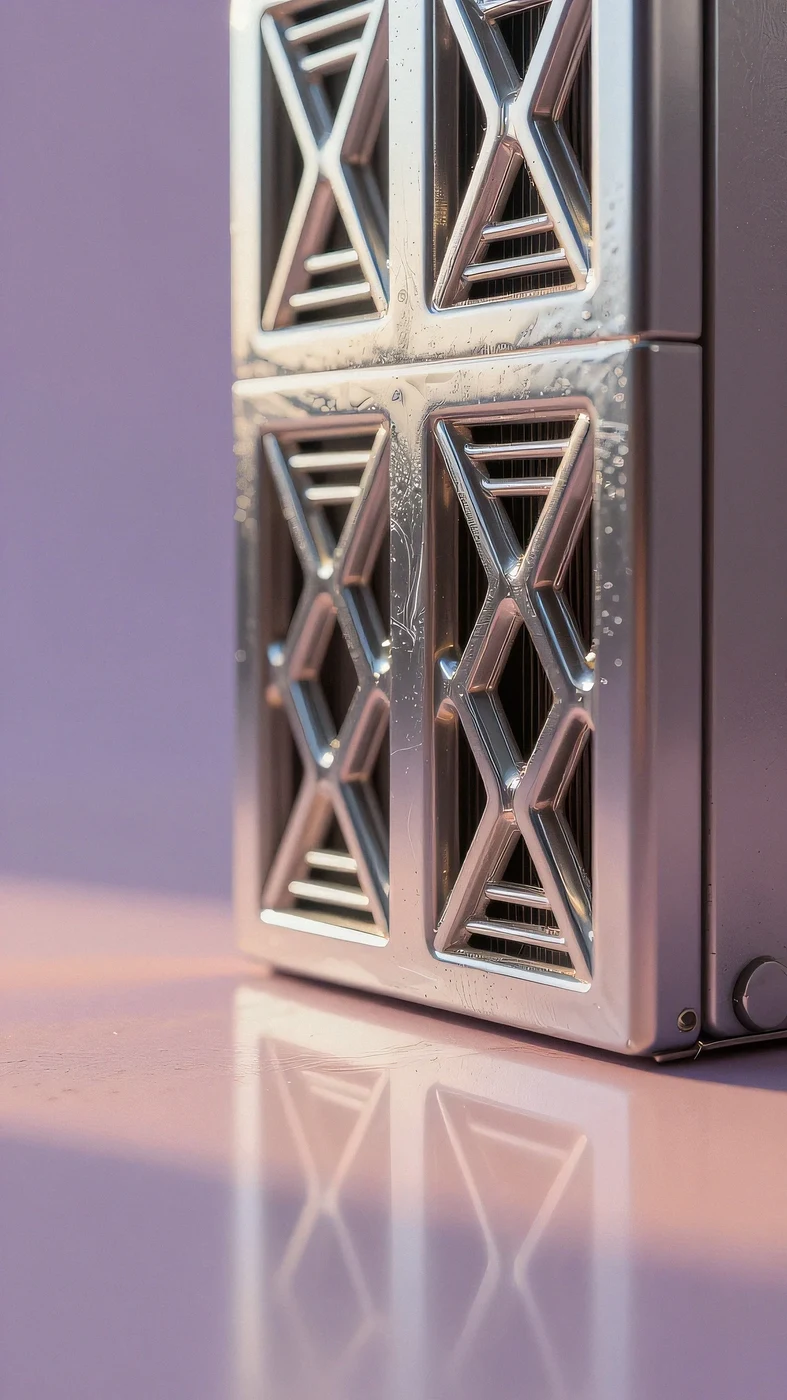 Polished chrome ventilation duct 4K — 4K neon background