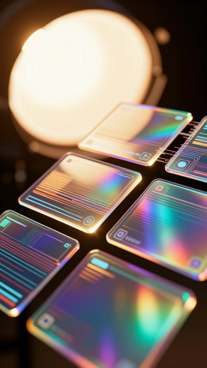 Iridescent holographic UI, golden hour glow 4K — 4K abstract background