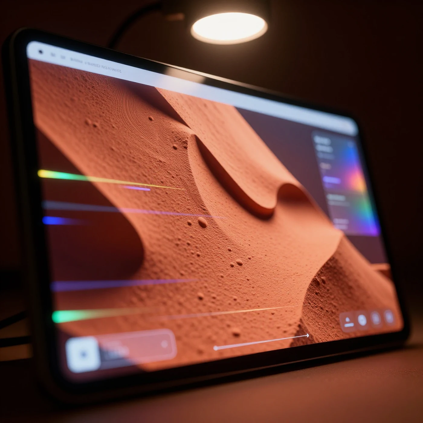 Terracotta UI, iridescent glitch 4K — 4K abstract background