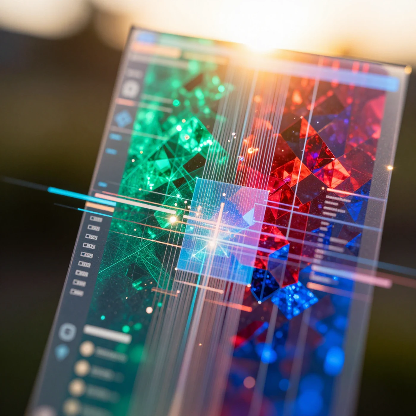 Holographic UI, Emerald Ruby Sapphire 4K — 4K abstract background