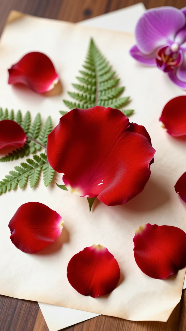 Crimson Rose, Ferns & Orchids 4K — 4K abstract background