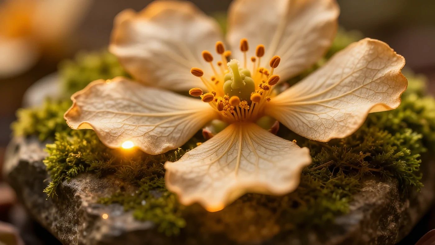 Moss-covered stone, delicate floral 4K — 4K abstract background
