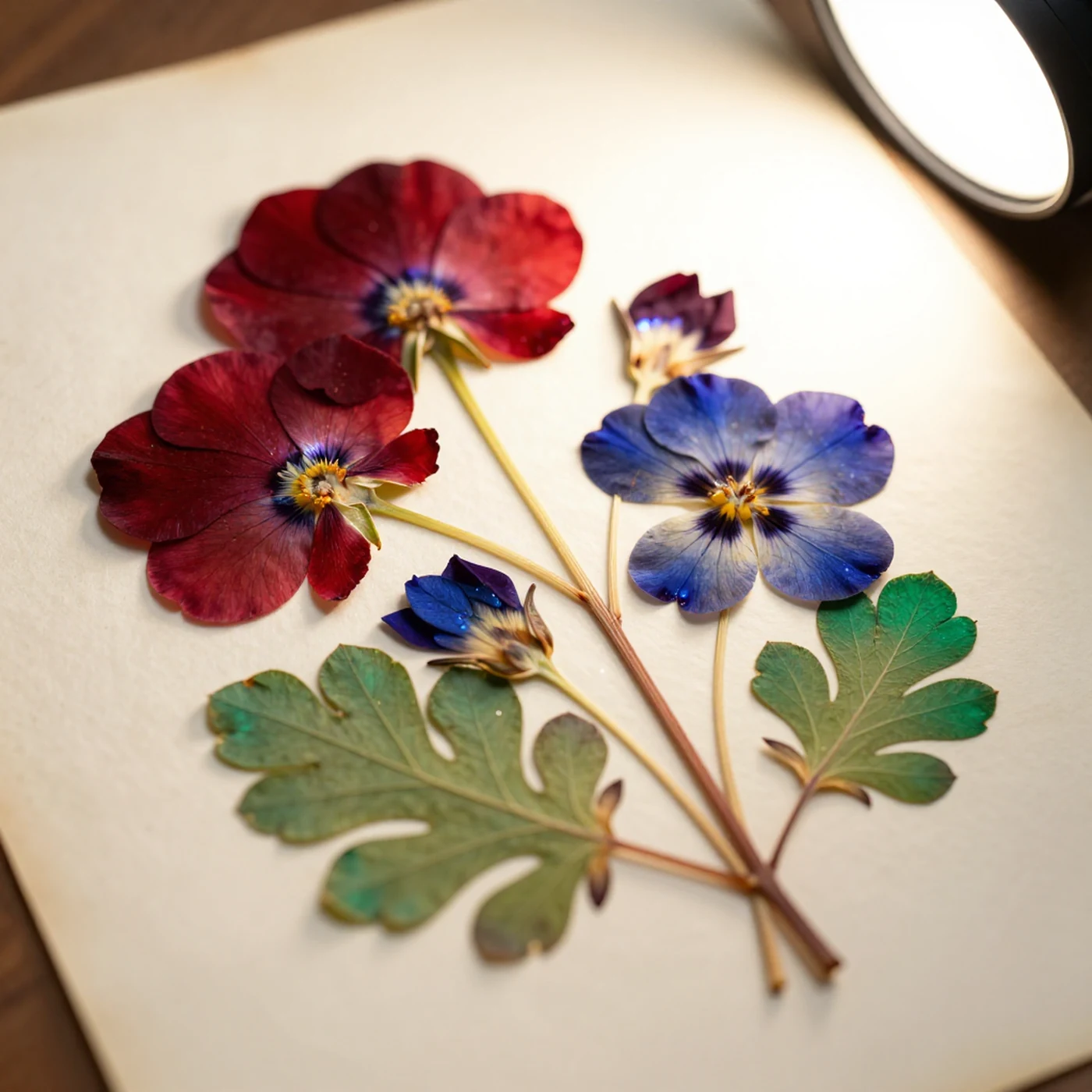 Pressed flower specimen, ruby sapphire emerald 4K — 4K abstract background