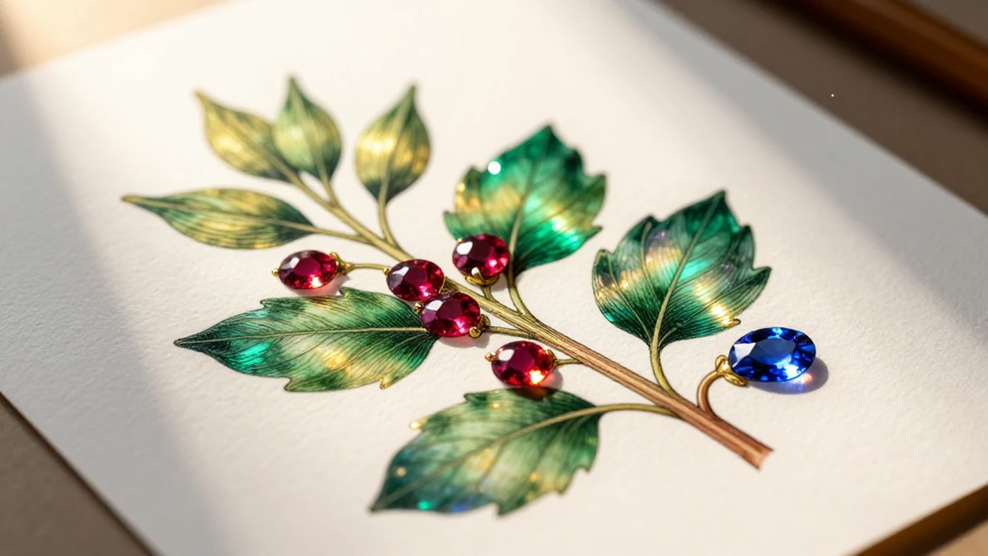 Botanical Illustration, Ruby Jewel Tones 4K — 4K abstract background